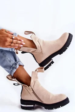 Zamszowe Botki Z Wycięciami Beżowe Elvera