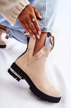 Zamszowe Botki Z Wycięciami Beżowe Elvera