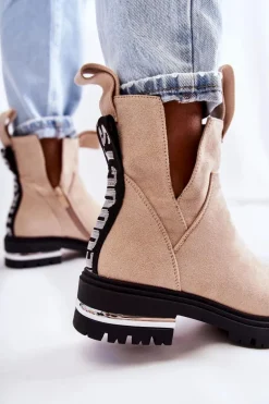 Zamszowe Botki Z Wycięciami Beżowe Elvera