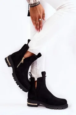 Zamszowe Botki Z Wycięciami Czarne Klarissa