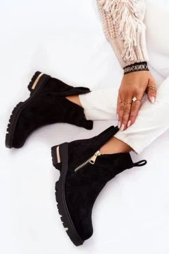 Zamszowe Botki Z Wycięciami Czarne Klarissa