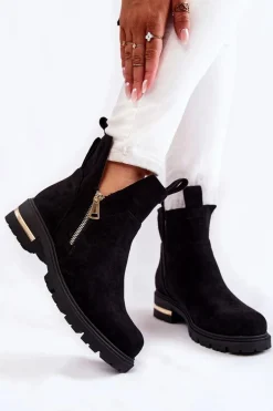 Zamszowe Botki Z Wycięciami Czarne Klarissa