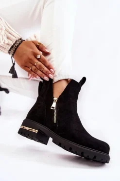 Zamszowe Botki Z Wycięciami Czarne Klarissa