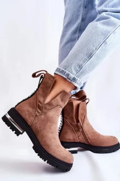 Zamszowe Botki Z Wycięciami Brązowe Elvera