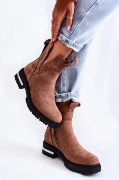 Zamszowe Botki Z Wycięciami Brązowe Elvera