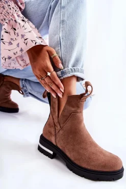 Zamszowe Botki Z Wycięciami Brązowe Elvera