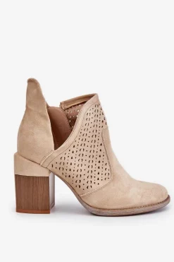 Zamszowe Botki Z Wycięciem Jasnobeżowe Layne