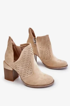 Zamszowe Botki Z Wycięciem Jasnobeżowe Layne