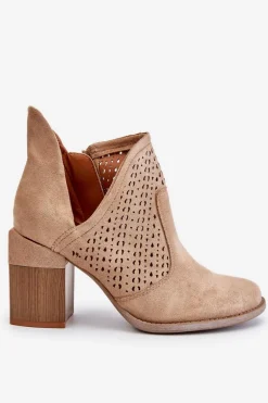 Zamszowe Botki Z Wycięciem Beżowe Layne