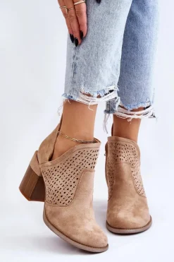 Zamszowe Botki Z Wycięciem Beżowe Layne