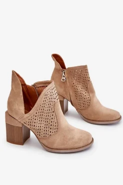 Zamszowe Botki Z Wycięciem Beżowe Layne