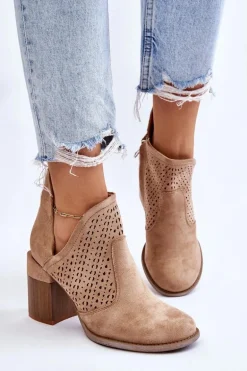 Zamszowe Botki Z Wycięciem Beżowe Layne