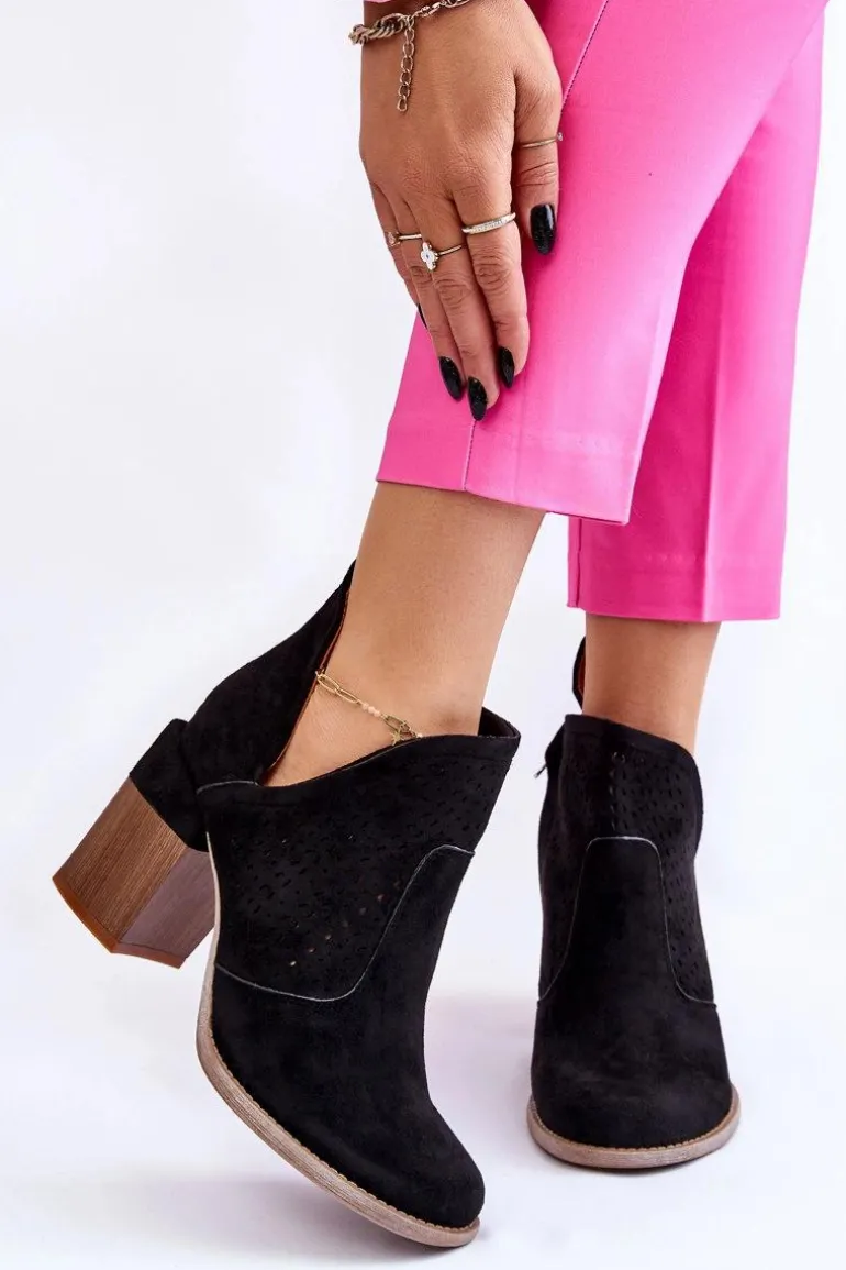 Zamszowe Botki Z Wycięciem Czarne Layne