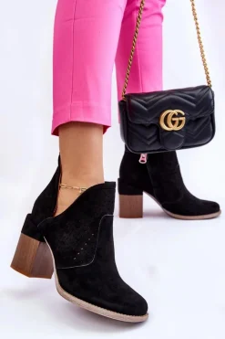 Zamszowe Botki Z Wycięciem Czarne Layne