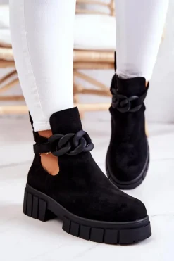 Zamszowe Botki Z Wycięciem Czarne Kirsten