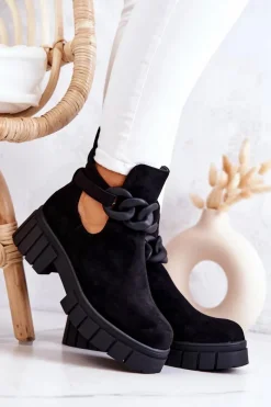 Zamszowe Botki Z Wycięciem Czarne Kirsten
