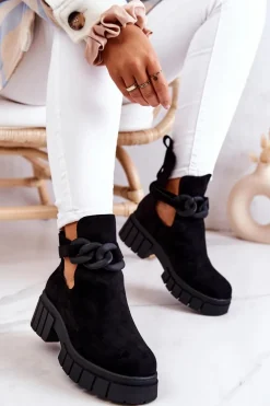 Zamszowe Botki Z Wycięciem Czarne Kirsten