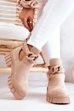 Zamszowe Botki Z Wycięciem Beżowe Kirsten