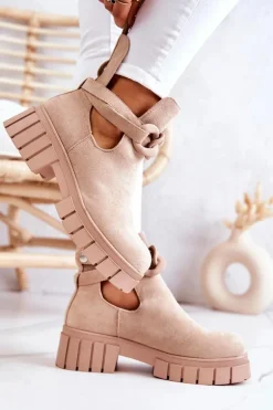 Zamszowe Botki Z Wycięciem Beżowe Kirsten