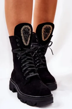 Zamszowe Botki Ze Zdobieniem Czarne Elaina