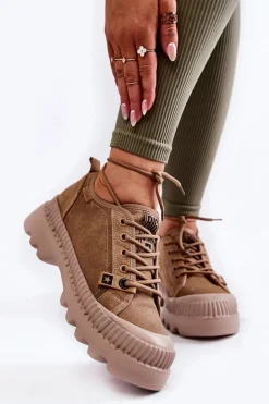 Zamszowe Buty Sportowe Big Star KK274511 Beżowe