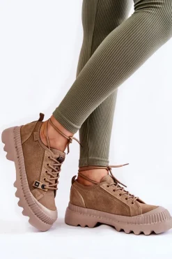 Zamszowe Buty Sportowe Big Star KK274511 Beżowe