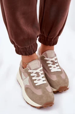 Zamszowe Buty Sportowe Damskie Na Platformie Vinceza 66720 Beżowe