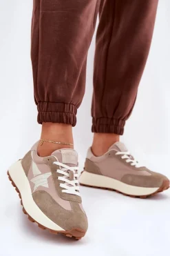 Zamszowe Buty Sportowe Damskie Na Platformie Vinceza 66720 Beżowe