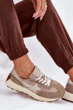 Zamszowe Buty Sportowe Damskie Na Platformie Vinceza 66720 Beżowe
