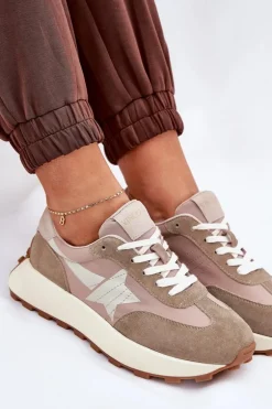 Zamszowe Buty Sportowe Damskie Na Platformie Vinceza 66720 Beżowe