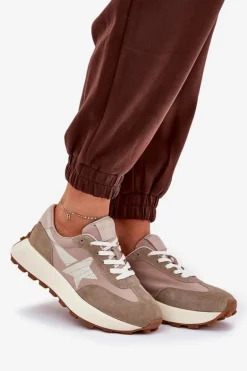 Zamszowe Buty Sportowe Damskie Na Platformie Vinceza 66720 Beżowe