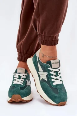 Zamszowe Buty Sportowe Damskie Na Platformie Vinceza 66720 Zielone