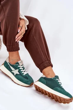 Zamszowe Buty Sportowe Damskie Na Platformie Vinceza 66720 Zielone