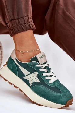 Zamszowe Buty Sportowe Damskie Na Platformie Vinceza 66720 Zielone