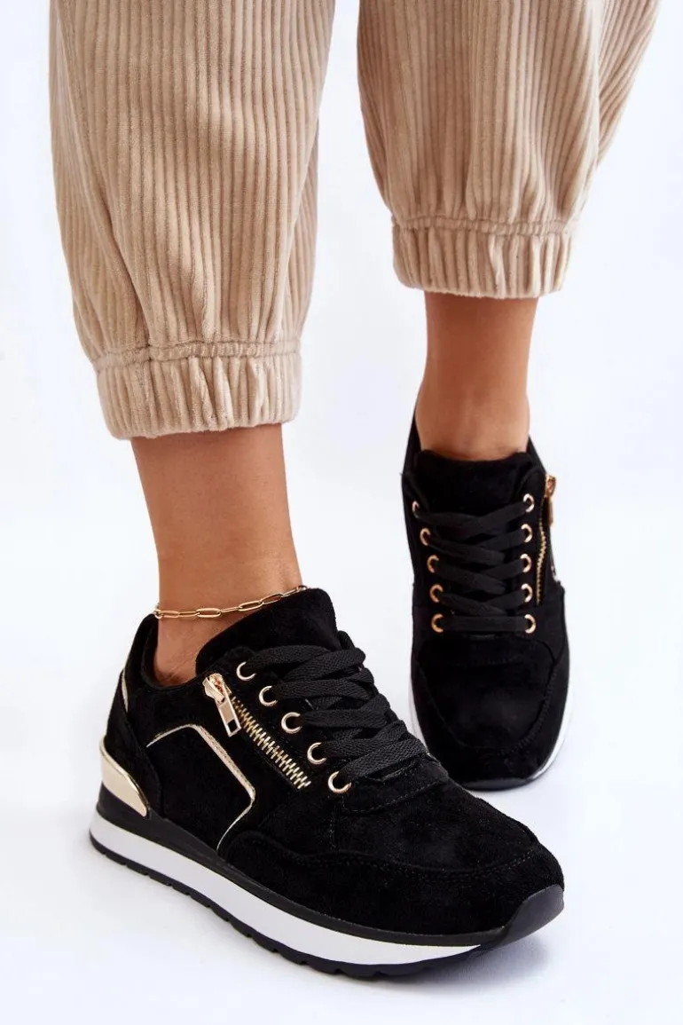 Zamszowe Buty Sportowe Na Platformie Czarne Riverside