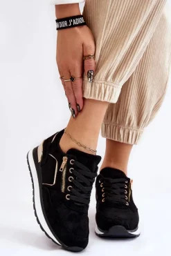 Zamszowe Buty Sportowe Na Platformie Czarne Riverside