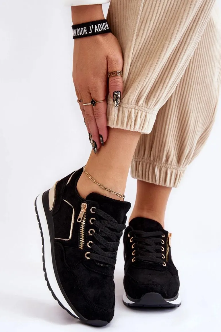 Zamszowe Buty Sportowe Na Platformie Czarne Riverside