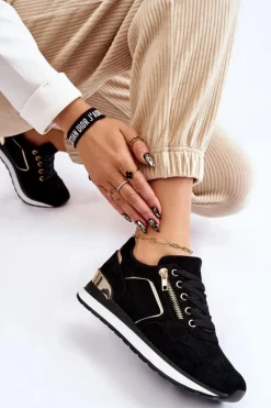 Zamszowe Buty Sportowe Na Platformie Czarne Riverside