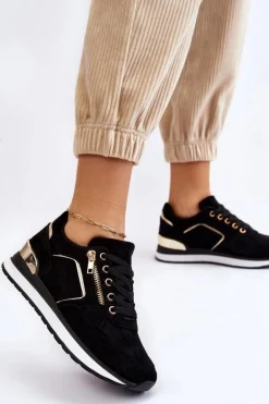 Zamszowe Buty Sportowe Na Platformie Czarne Riverside