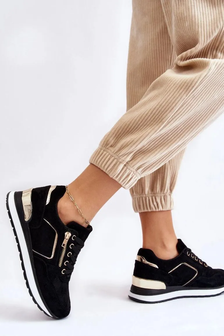 Zamszowe Buty Sportowe Na Platformie Czarne Riverside