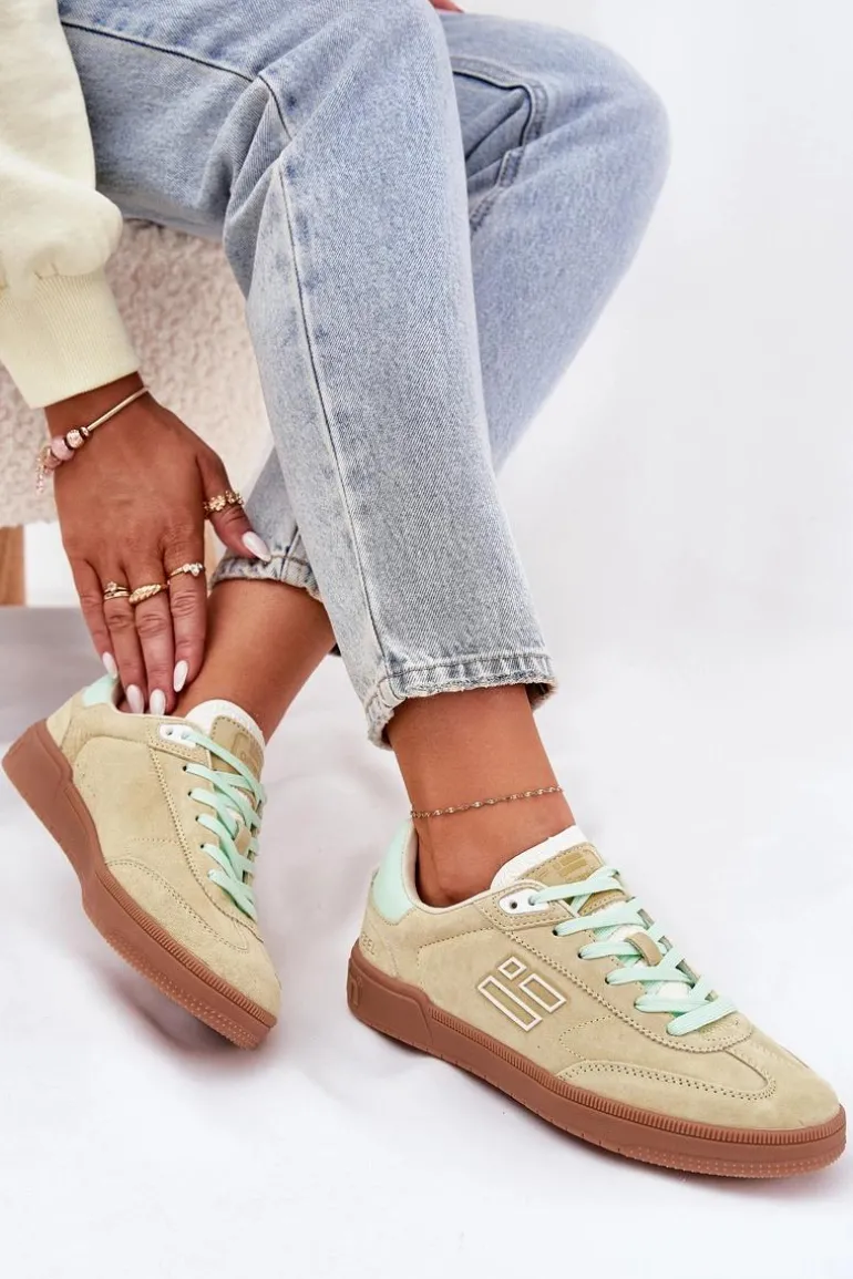 Zamszowe Buty Sportowe Sneakersy Damskie D.Franklin DFSH387005 Limonkowe