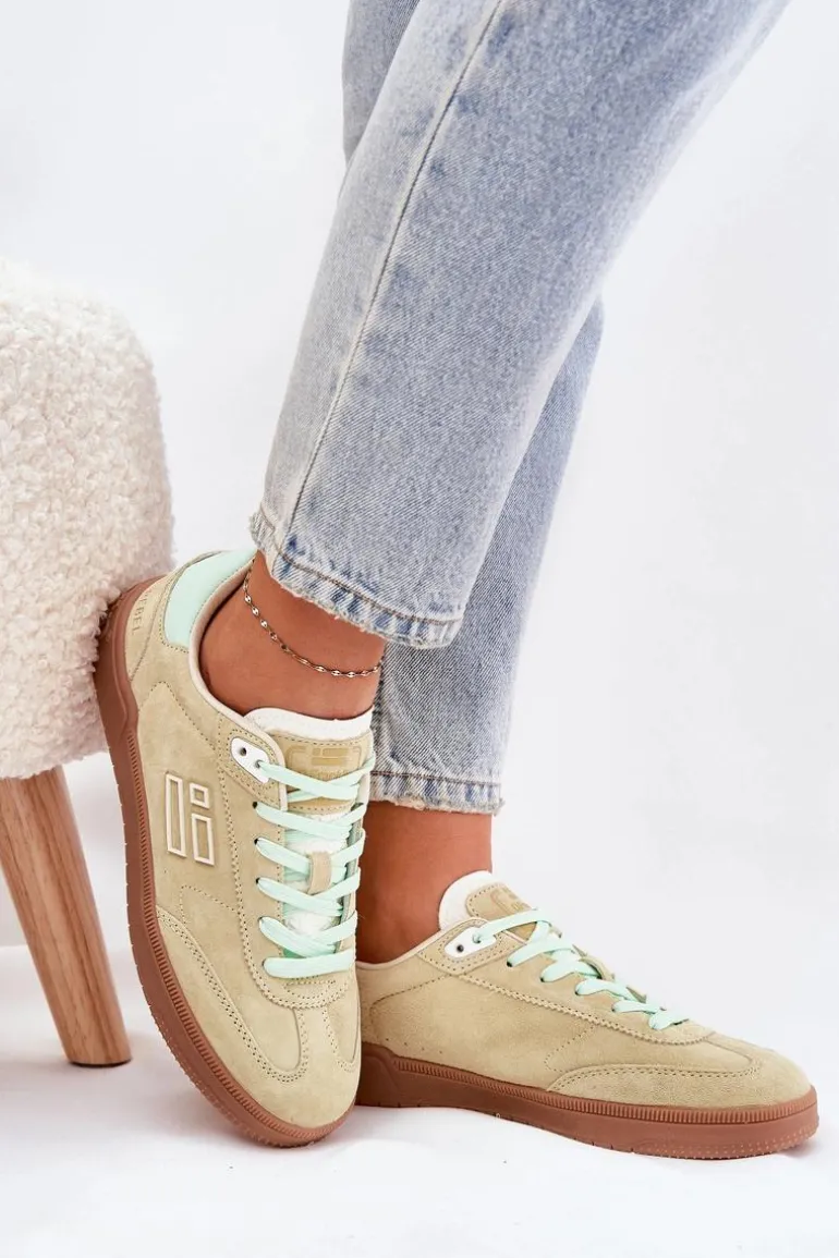 Zamszowe Buty Sportowe Sneakersy Damskie D.Franklin DFSH387005 Limonkowe