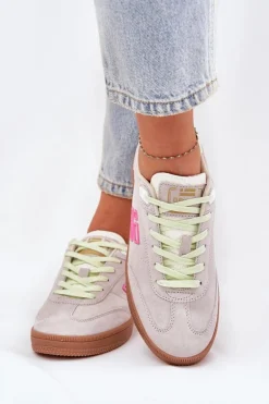 Zamszowe Buty Sportowe Sneakersy Damskie D.Franklin DFSH387005 Zgaszona Biel