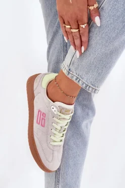 Zamszowe Buty Sportowe Sneakersy Damskie D.Franklin DFSH387005 Zgaszona Biel