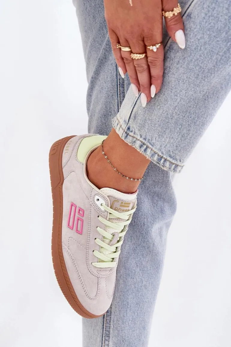 Zamszowe Buty Sportowe Sneakersy Damskie D.Franklin DFSH387005 Zgaszona Biel