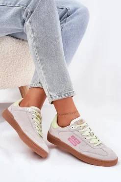 Zamszowe Buty Sportowe Sneakersy Damskie D.Franklin DFSH387005 Zgaszona Biel