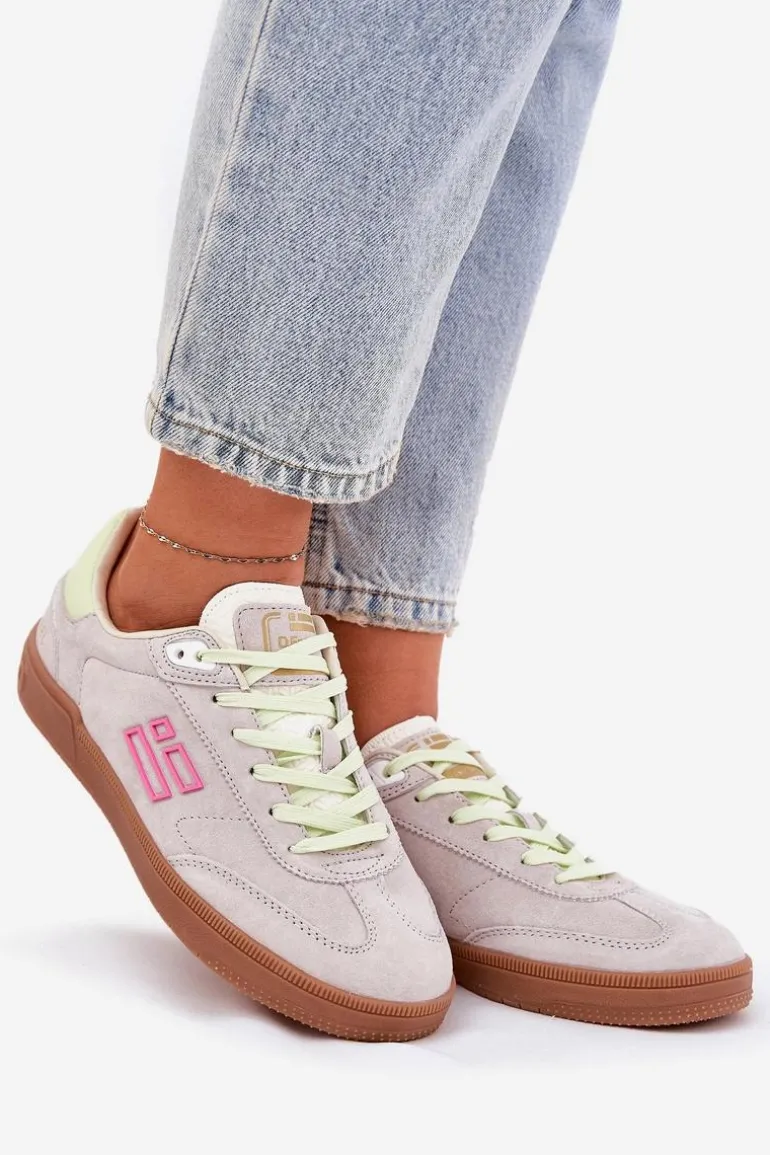 Zamszowe Buty Sportowe Sneakersy Damskie D.Franklin DFSH387005 Zgaszona Biel