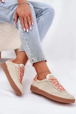 Zamszowe Buty Sportowe Sneakersy Damskie D.Franklin DFSH387005 Beżowe