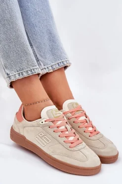 Zamszowe Buty Sportowe Sneakersy Damskie D.Franklin DFSH387005 Beżowe