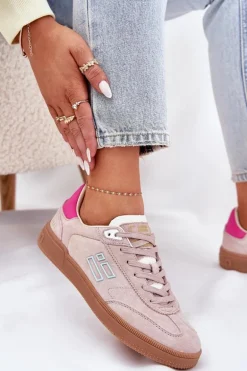 Zamszowe Buty Sportowe Sneakersy Damskie D.Franklin DFSH387005 Brudny Róż